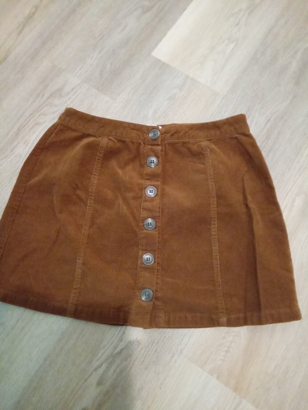 Ci Sono Size M Brown Corduroy Button-Front Mini Skirt